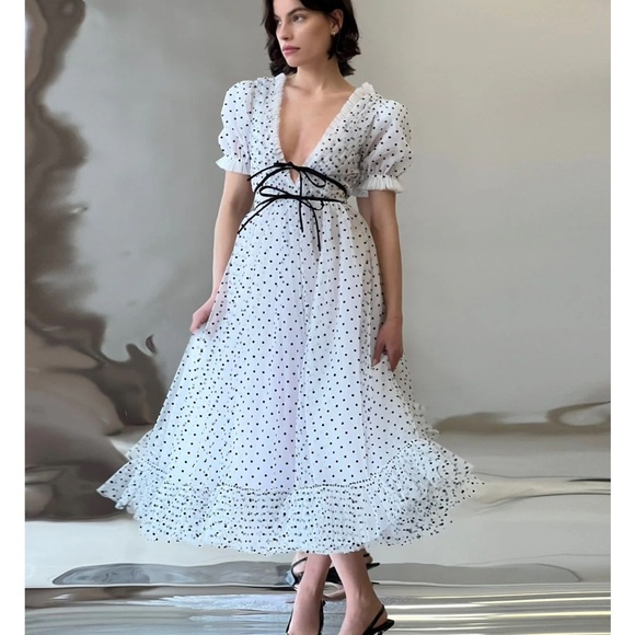 Lirika Matoshi Dresses & Skirts - Elegant White Polka Dot Dress